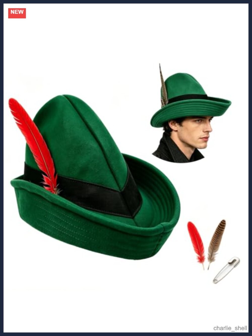 Robin Hood Costume Hat with 2 Feathers for Halloween & Oktoberfest